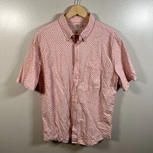 Faherty Playa Button Up Shirt Size XL Pink Organic Cotton Fish Scale Print